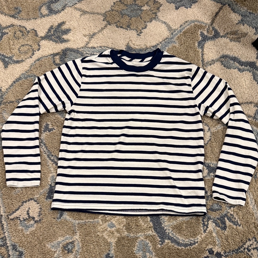 Crewcuts Navy and White Striped Long Sleeve Tee - size large (10/11)